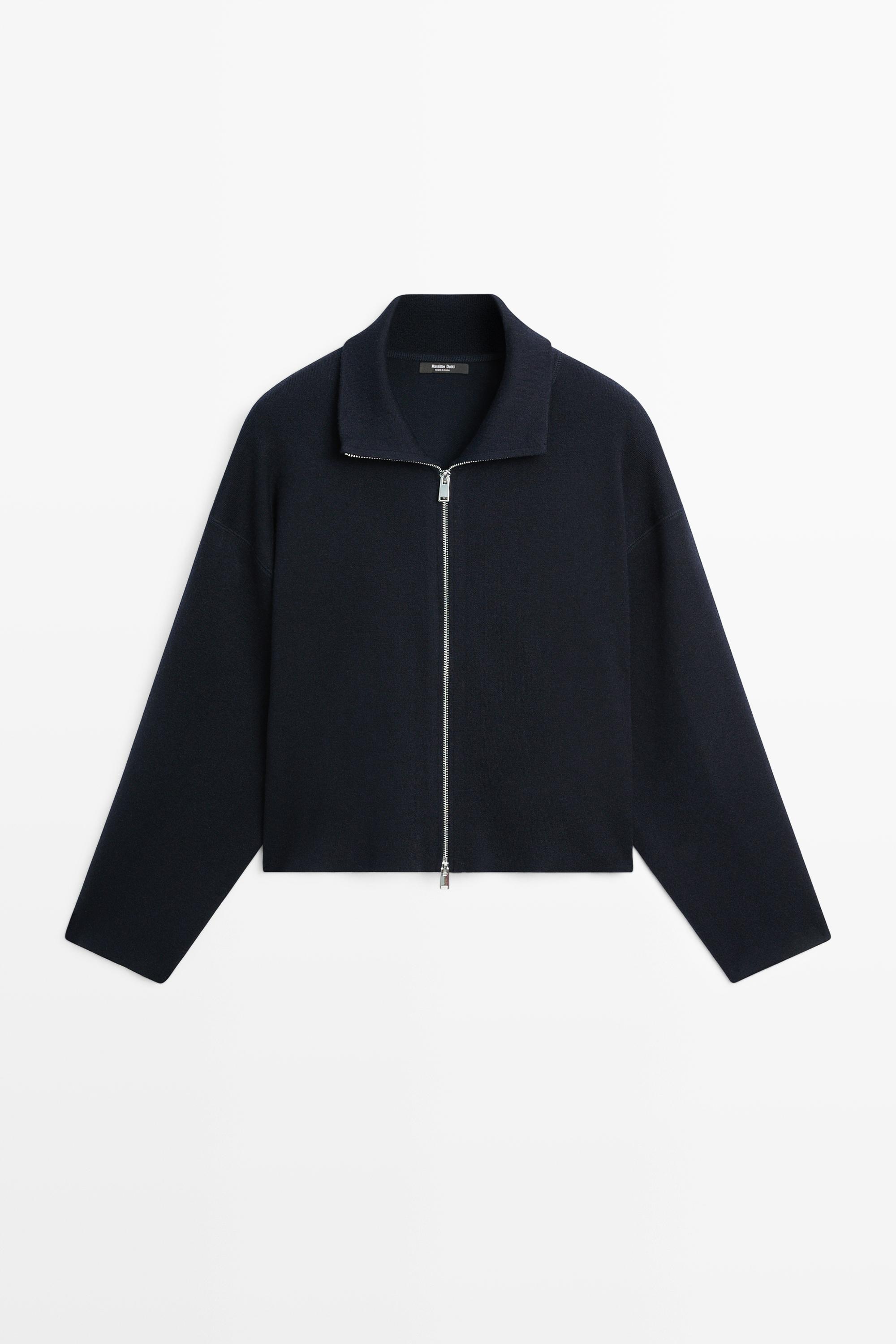 Cotton knit zip-up jacket